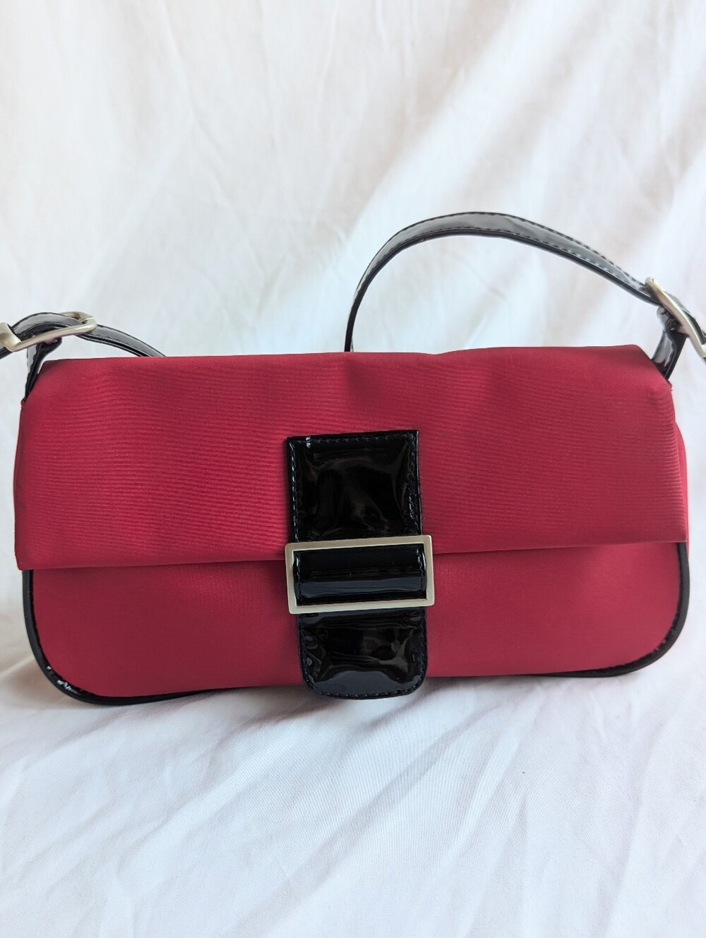 Joanel Y2K Red Baguette Bag Black Patent Buckle